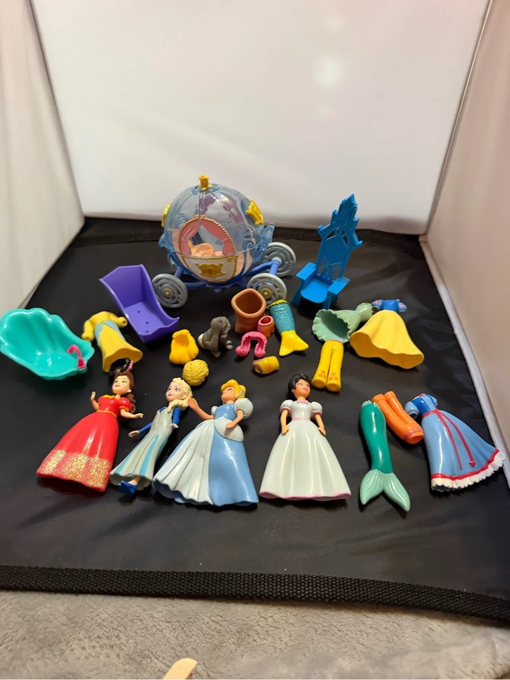 Disney Princess Mini Doll Lot Cinderella Carriage Belle Elsa Snow White Rubber